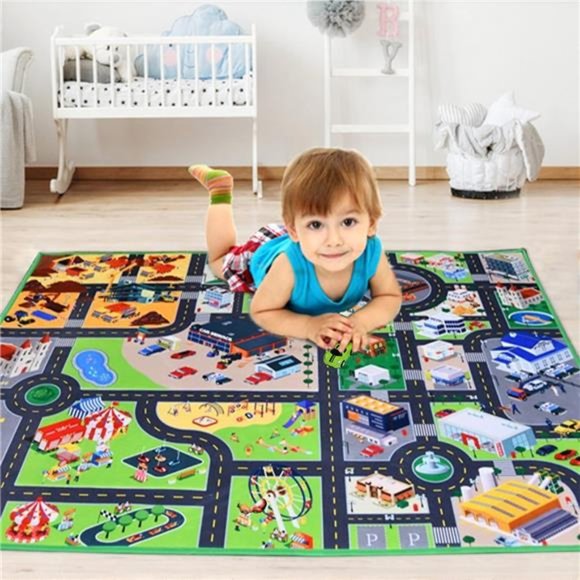 Kids Car Rug Play Mat with 4 Cars - Kids Carpet Playmat Rug, (59”x46.9”) - Picture 1 of 7